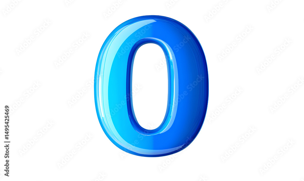 The blue number 0is made of plastic, with rounded edges and a smooth surface The blue number 0is made of plastic, with rounded edges and a smooth surface
