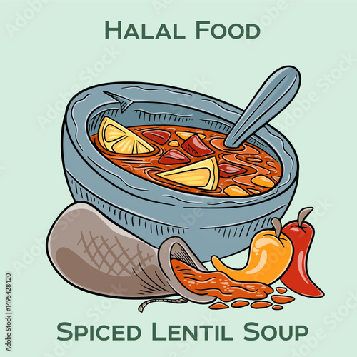 Lentil Soup. Hearty, aromatic lentil soup prepared according to Islamic dietary laws, featuring tender legumes simmered with fragrant spices and halal-certified ingredients.