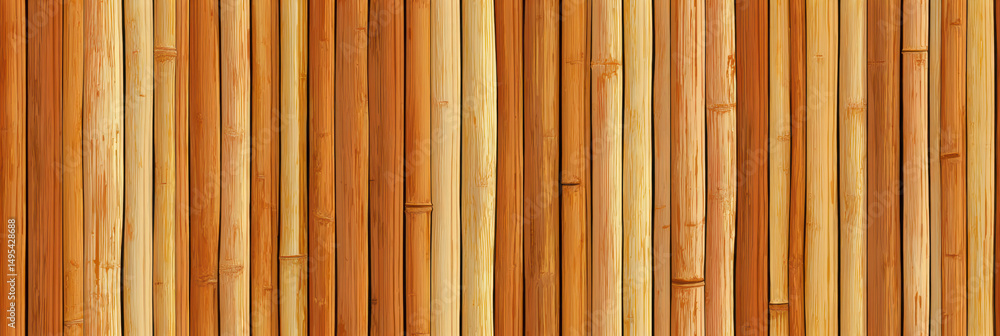 Fototapeta premium Seamless pattern of vertical bamboo stalks in warm tones and textures