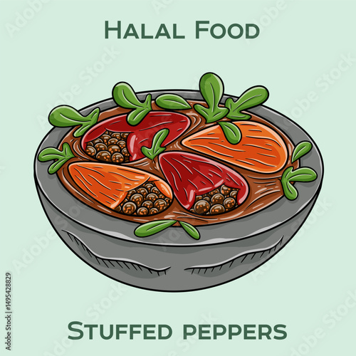 Stuffed peppers Halal are bell peppers filled with a savory mixture of halal meat, rice, and spices, baked to perfection.