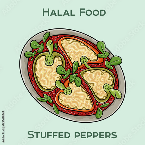 Stuffed peppers Halal are bell peppers filled with a savory mixture of halal meat, rice, and spices, baked to perfection.