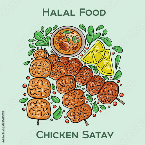 Chicken Satay Halal is a delicious grilled skewered chicken dish marinated in spices, served with a flavorful peanut sauce, and prepared according to Islamic dietary laws.