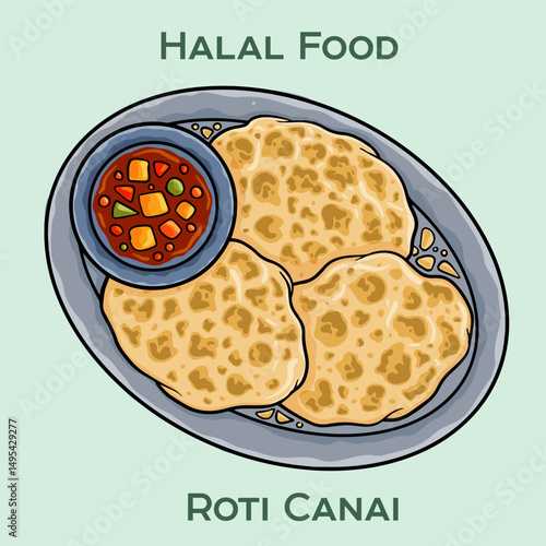 Roti Canai Halal is a popular Malaysian flatbread that is prepared in accordance with Islamic dietary laws.