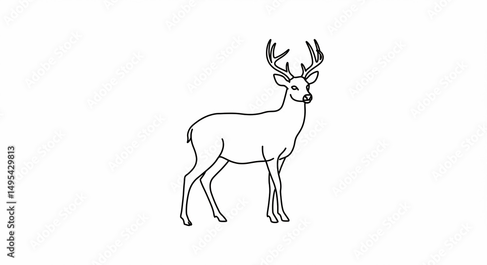 Fototapeta premium Elegant line art illustration of a majestic deer with impressive antlers