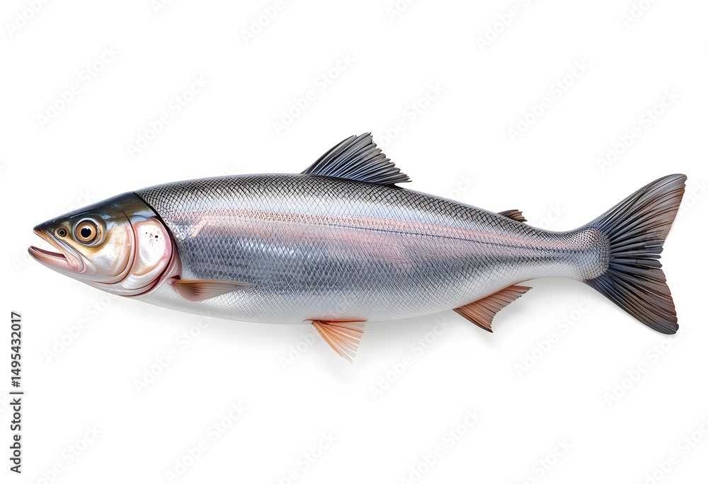 Obraz premium Photorealistic Salmon Fish Side Profile with Isolated White Background