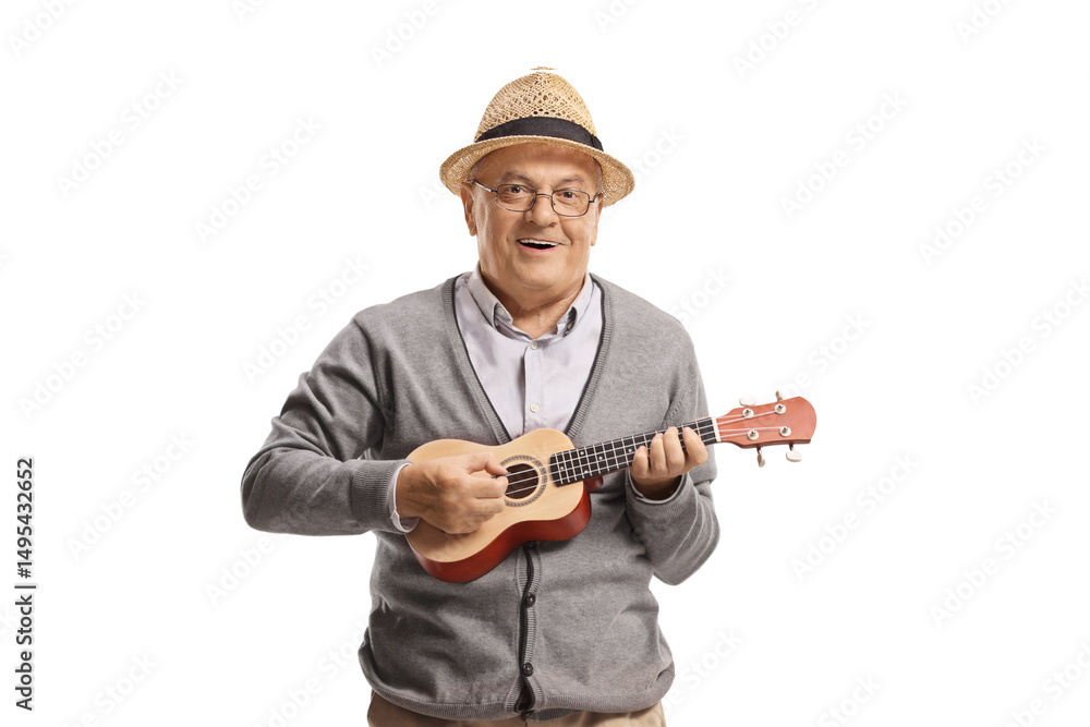 Senior man playing ukulele Senior man playing ukulele