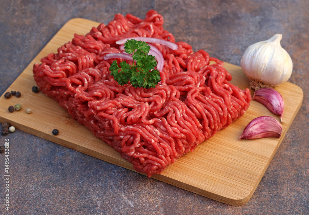 Fresh minced meat with garlic and spices. Fresh minced meat with garlic and spices.