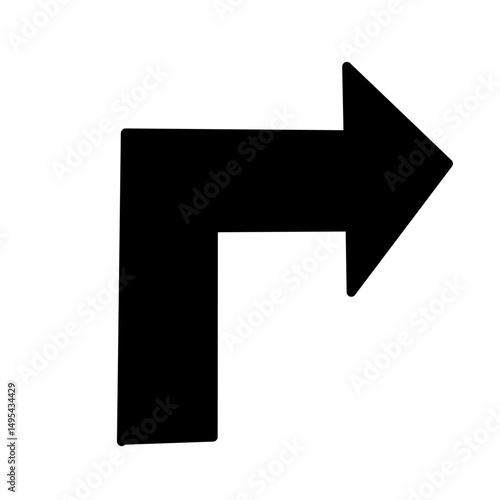 Block arrow illustration of go straight and turn right 