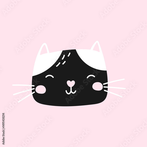 Kawaii whiskered cat illustration in doodle style. Isolated vector ideal for emoji packs, pet-themed icons, and playful children designs