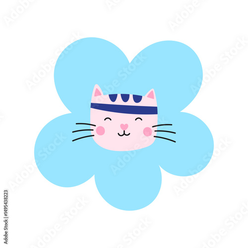 Kawaii cartoon kitten vector with flowers. Perfect for children products, kawaii sticker sets, and animal-themed clip art collections