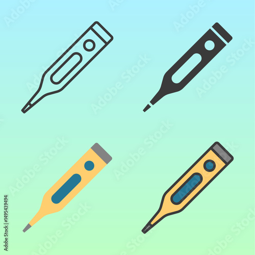 Flat style black and orange thermometers. Used for measuring body temperature, fitting flu campaign posters or clinic health screens.