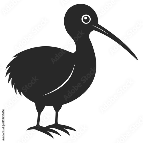 Kiwi bird silhouette with long beak