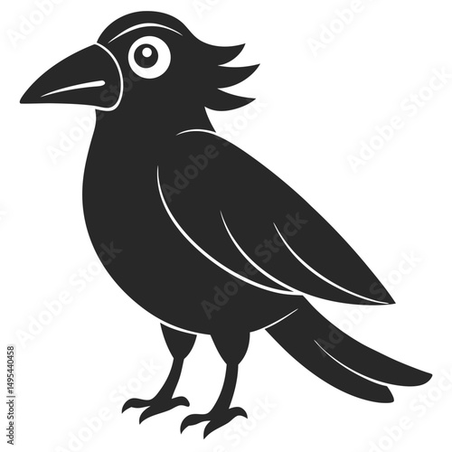 Stylized crow silhouette perched on branch silhouette