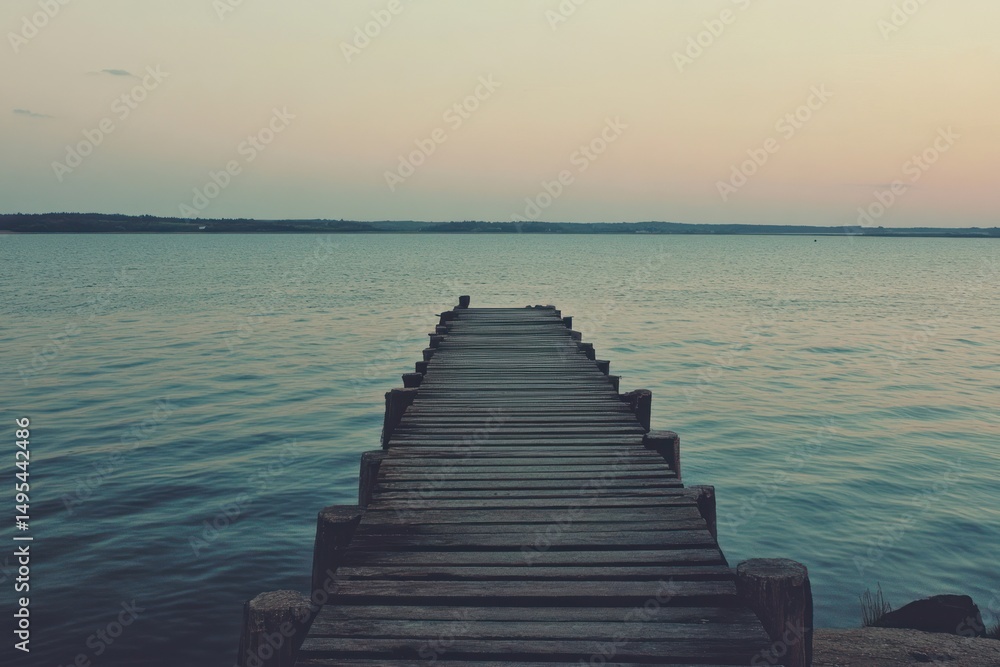 Fototapeta premium Serene wooden dock on tranquil lake