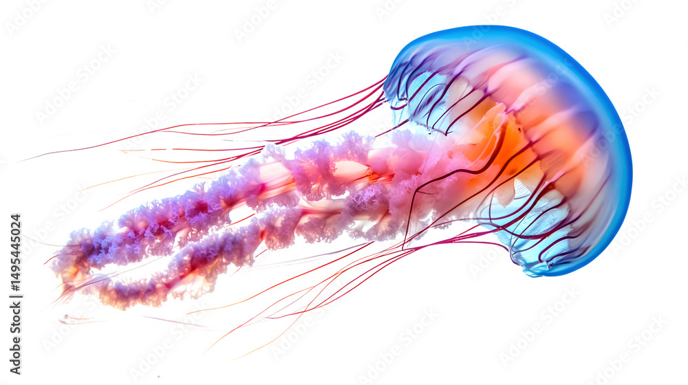 Obraz premium Gorgeous Jellyfish Floating on White Background