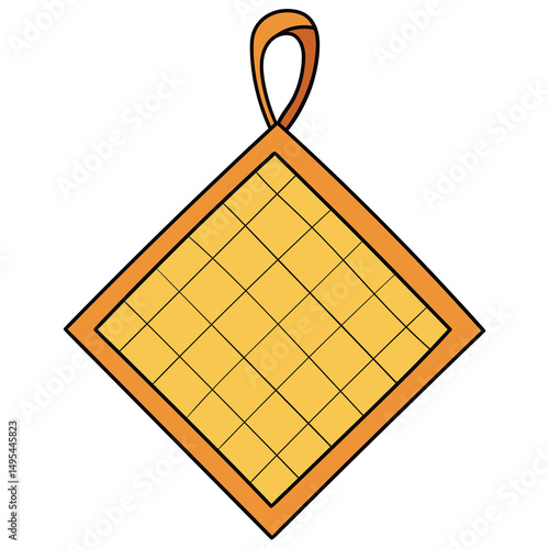 Hand drawn cartoon orange kitchen potholder on white background.