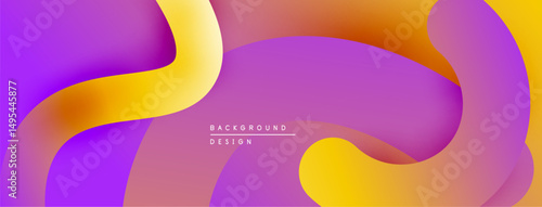 Abstract background features flowing shapes, vibrant colors. Purple, orange, yellow create dynamic visual effect. Modern design element.