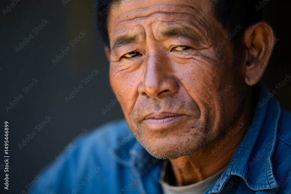 Farmer, portrait, weathered — a male farmer with sun-worn skin and weary, expressive eyes stares intently into the camera, his deeply wrinkled face marked by stubble, sweat, and a timeworn brown cap.
Farmer, portrait, weathered — a male farmer with sun-worn skin and weary, expressive eyes stares intently into the camera, his deeply wrinkled face marked by stubble, sweat, and a timeworn brown cap.