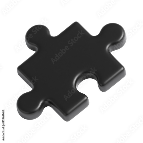 Single Black Puzzle Piece 3D Render Isolated on Black Background