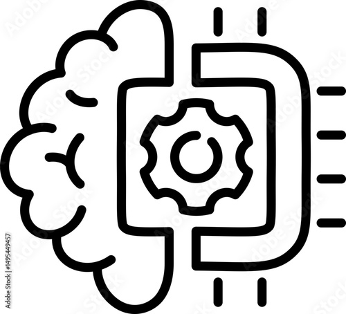 Artificial intelligence brain and chip icon - Editable Stroke SVG, fully scalable.