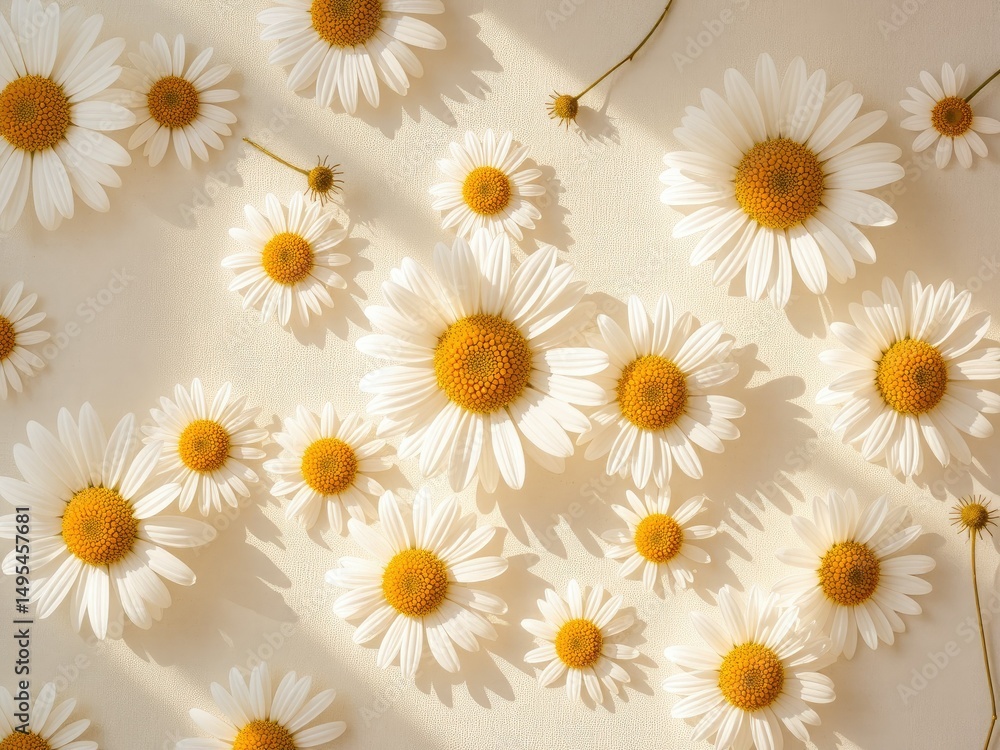 Obraz premium Elegant Floral Chamomile Design with Neutral Beige Tones and Soft Light