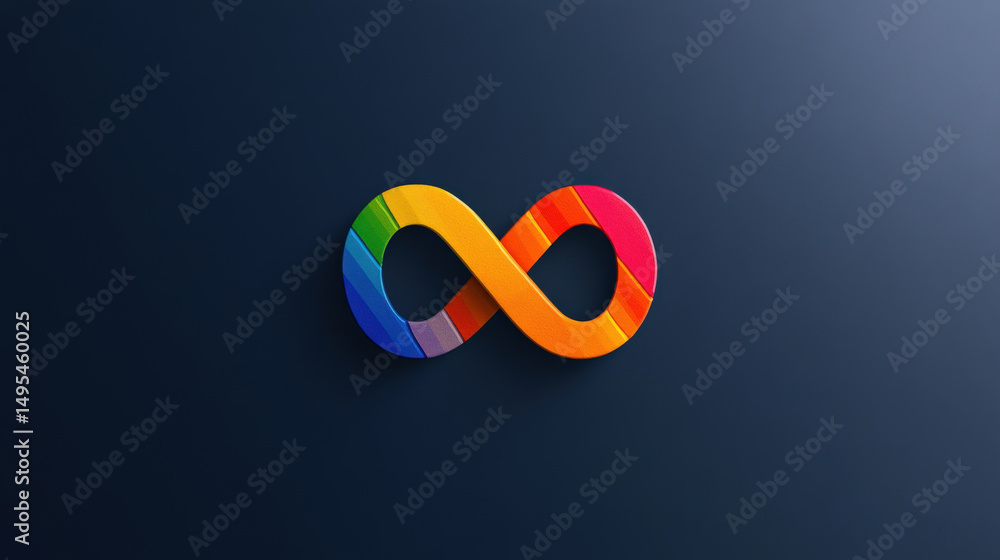 Vibrant infinity symbol shaped like rainbow flag stands out against dark background, symbolizing diversity and inclusion Vibrant infinity symbol shaped like rainbow flag stands out against dark background, symbolizing diversity and inclusion
