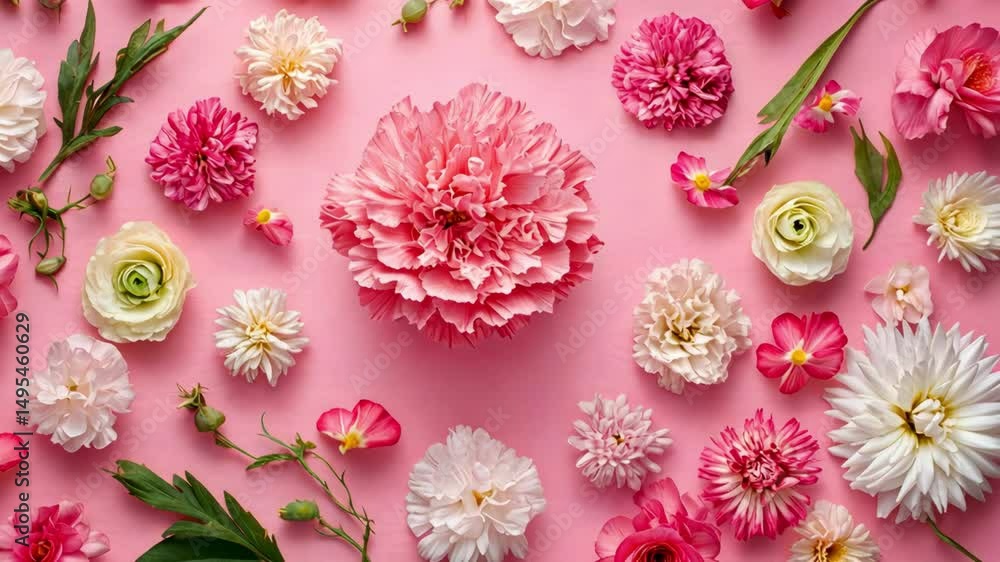 assorted flowers arrangement with pink background creates a beautiful floral spring pattern assorted flowers arrangement with pink background creates a beautiful floral spring pattern