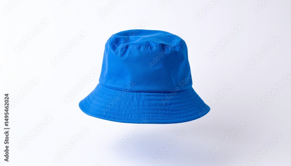 Fototapeta premium A floating blue bucket hat on a white background
