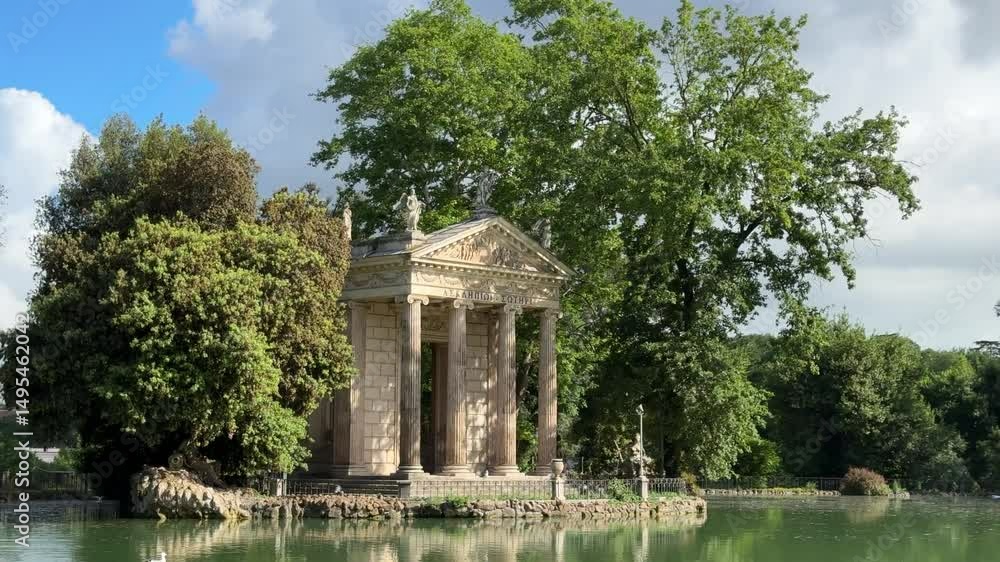 custom made wallpaper toronto digitalThe Temple of Aesculapius in Rome, a small ancient temple dedicated to the god of medicine, nestled in the picturesque Villa Borghese gardens by a peaceful lake.

