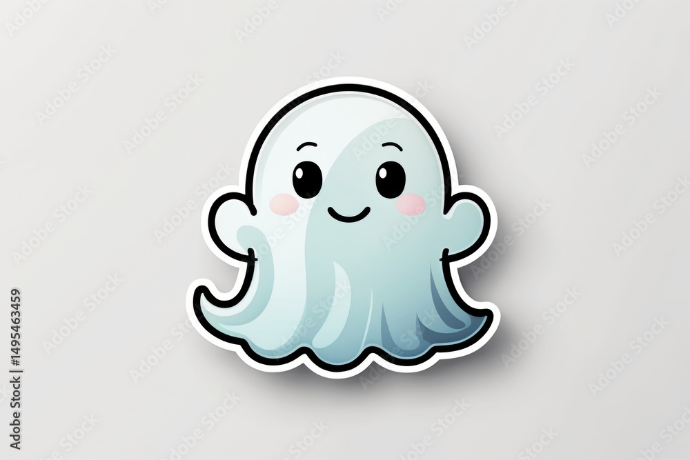 This friendly ghost sticker, with a cheerful smile, is perfect for halloween celebrations or designs. This friendly ghost sticker, with a cheerful smile, is perfect for halloween celebrations or designs.