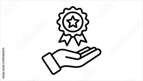 Award Badge in Hand Vector. Achievement Recognition Icon for Business and Success.