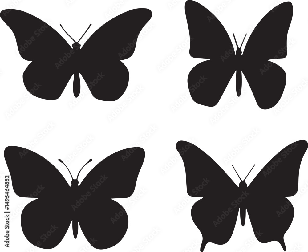 Set of Butterfly silhouette vector illustration, butterfly silhouette icon vector isolated on white background Set of Butterfly silhouette vector illustration, butterfly silhouette icon vector isolated on white background