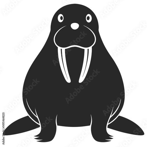 Monochromatic Cartoon Walrus Illustration Vector Graphic Wildlife Design Element