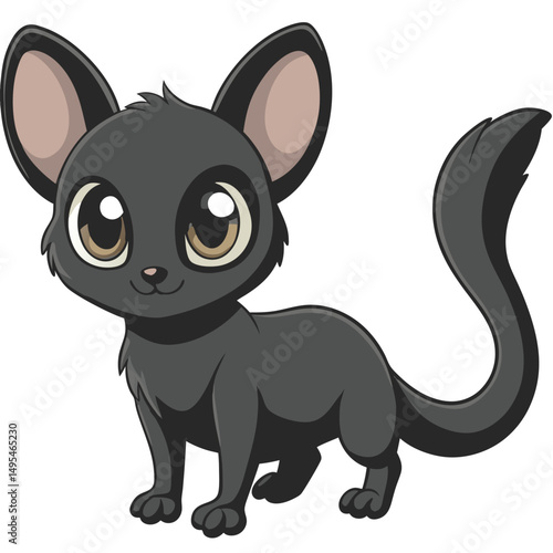 Cute Cartoon Gray Animal With Big Eyes Isolated On White Background Illustration