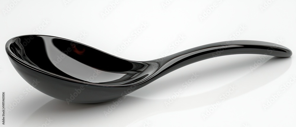 Fototapeta premium Glossy black ceramic spoon lies on bright white surface