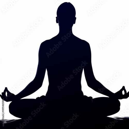 Silhouette of a meditating man in lotus pose shows yoga and relaxation