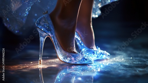 Crystal glass slipper on a woman's foot
