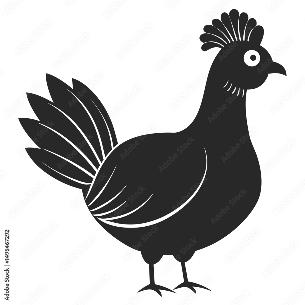 Fototapeta premium Simple Monochrome Vector Graphic Illustration Of A Hen With Crest On White
