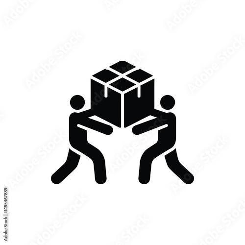 Two People Carrying a Large Box Icon Illustration, Moving and Delivery Concept