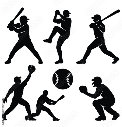 baseball players silhouette vector