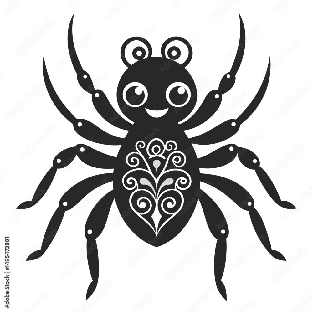 Cute Smiling Spider Vector Illustration With Decorative Elements On Body Cute Smiling Spider Vector Illustration With Decorative Elements On Body
