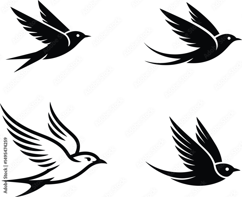 Fototapeta premium Graceful Flying Bird Silhouette Vectors