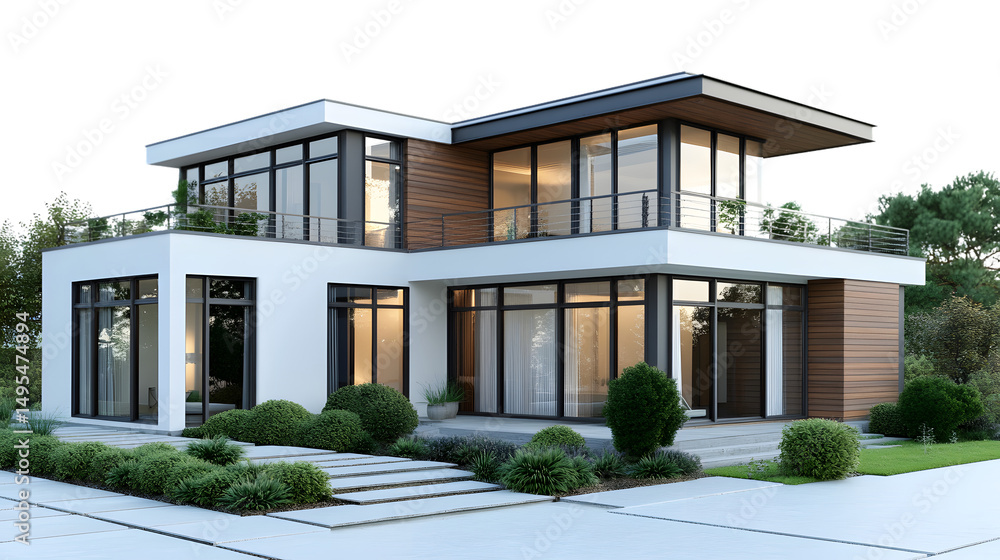 Modern House 3D Render on White Background for Real Estate Marketing and Architecture Design Projects Modern House 3D Render on White Background for Real Estate Marketing and Architecture Design Projects