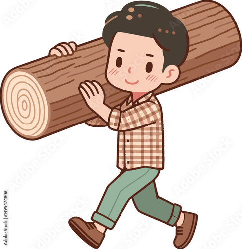 丸太を運ぶ男性のイラスト