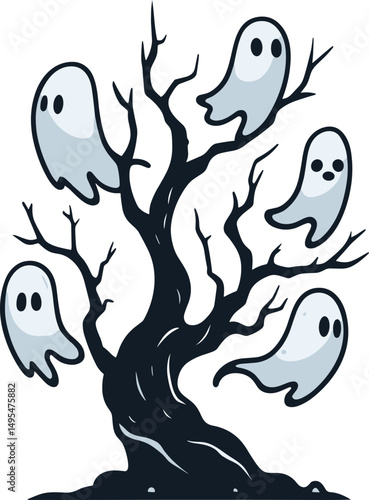 幽霊のいる木のイラスト