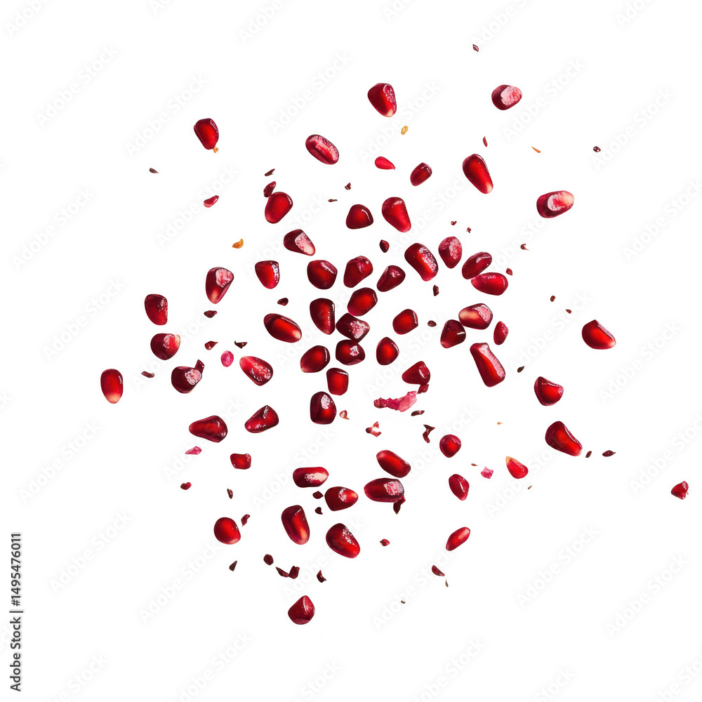 Scattered pomegranate seeds isolated on transparent background Scattered pomegranate seeds isolated on transparent background