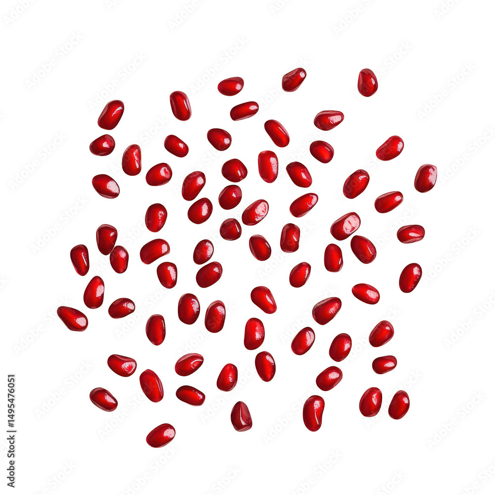 Pomegranate seeds scattered arrangement isolated on transparent background Pomegranate seeds scattered arrangement isolated on transparent background