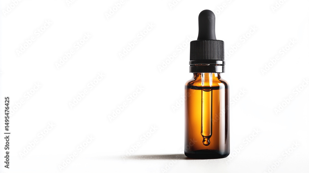 Fototapeta premium essential oil in a bottle with a dropper isolated on a white background