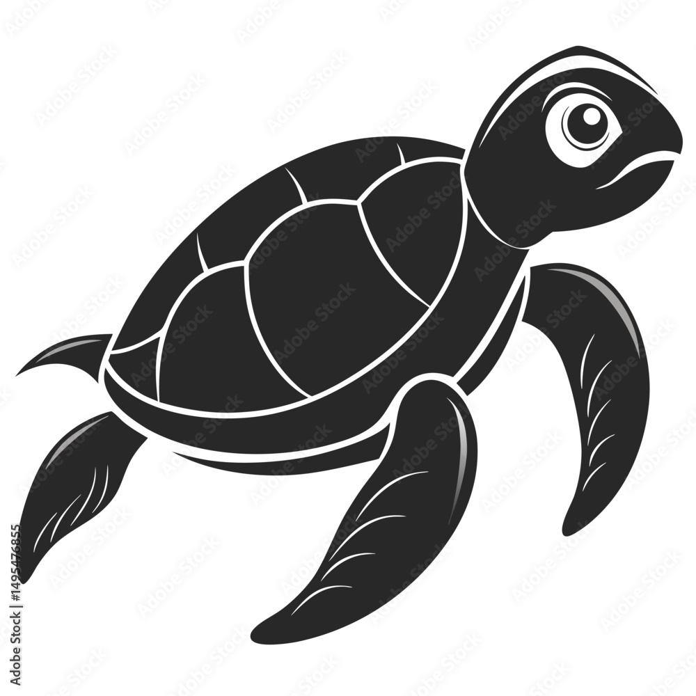 Fototapeta premium Silhouette Of A Cute Sea Turtle Swimming Underwater Simple Design