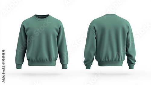 green sweatshirt template with front and back views on a white background.